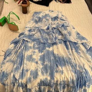 Blue and white tie dye, high waisted high low maxi!